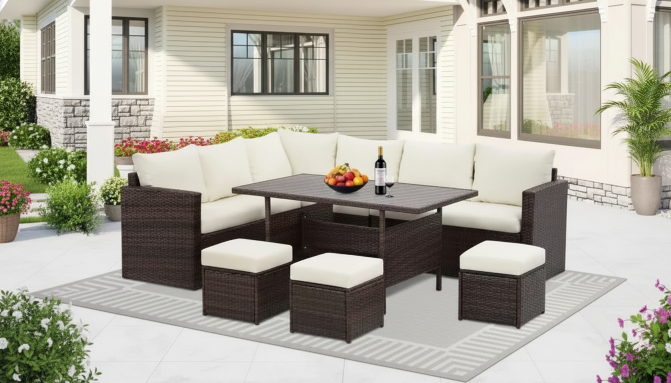 7-Piece All-Weather Wicker Patio Set: Cushions & Pillows
