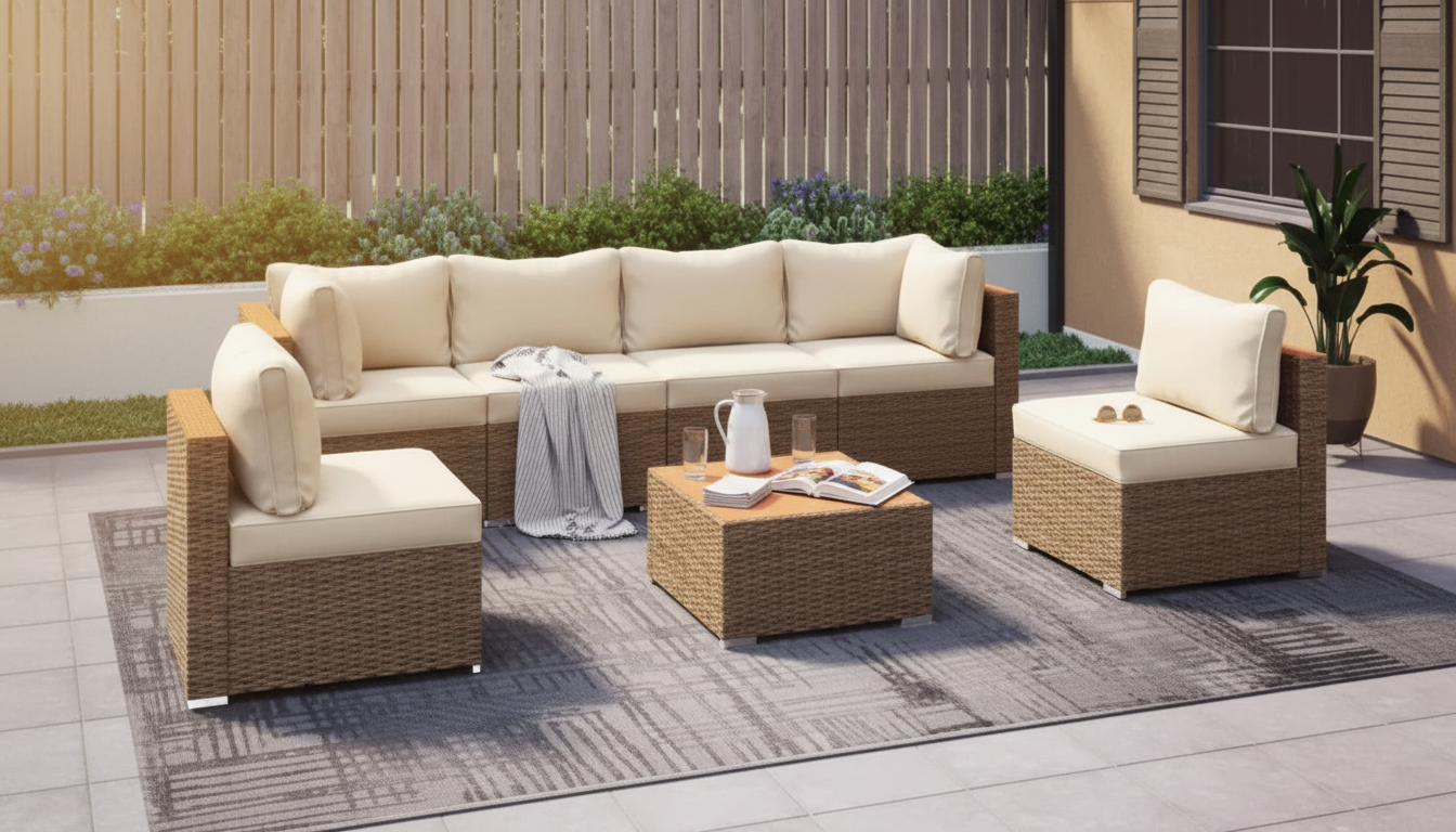7-Piece PE Rattan Modular Patio Set: Layout & Care Tips