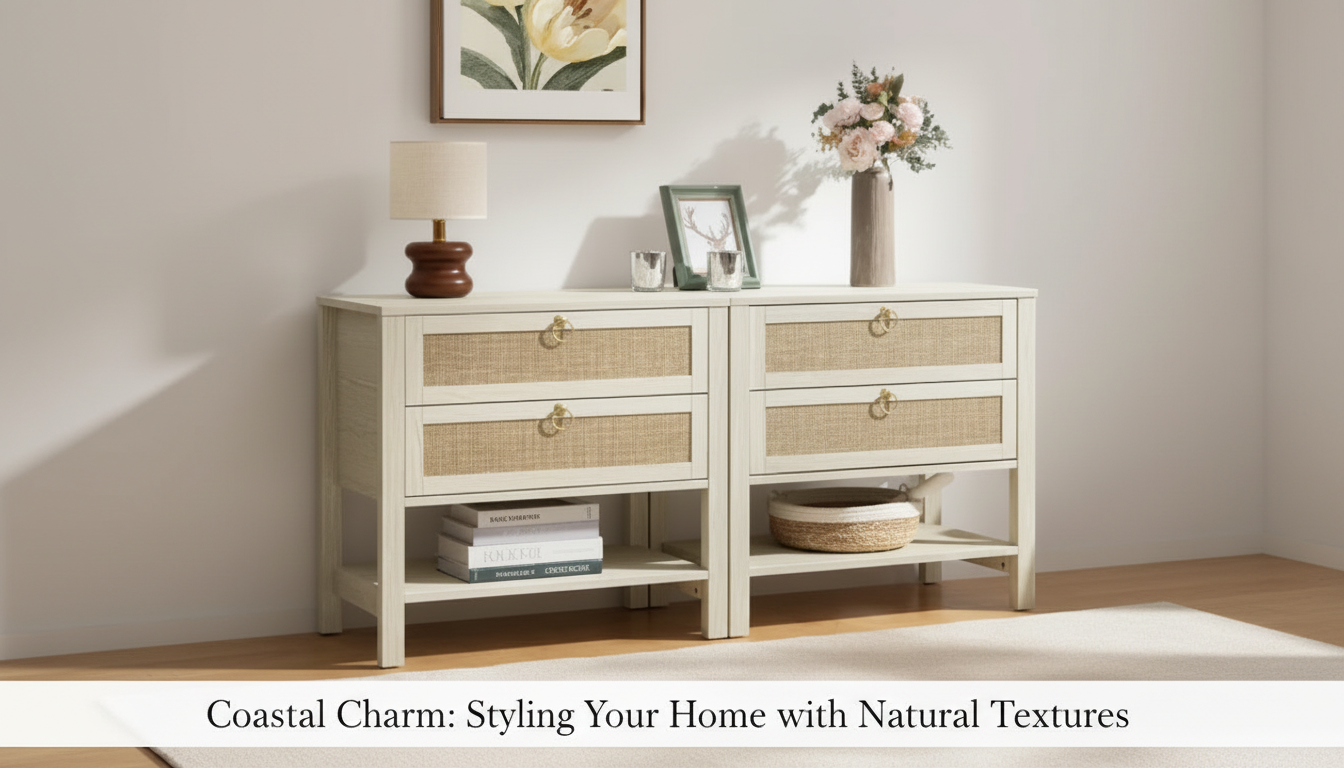 Boho White Nightstand Set (2) With Drawer + Shelf