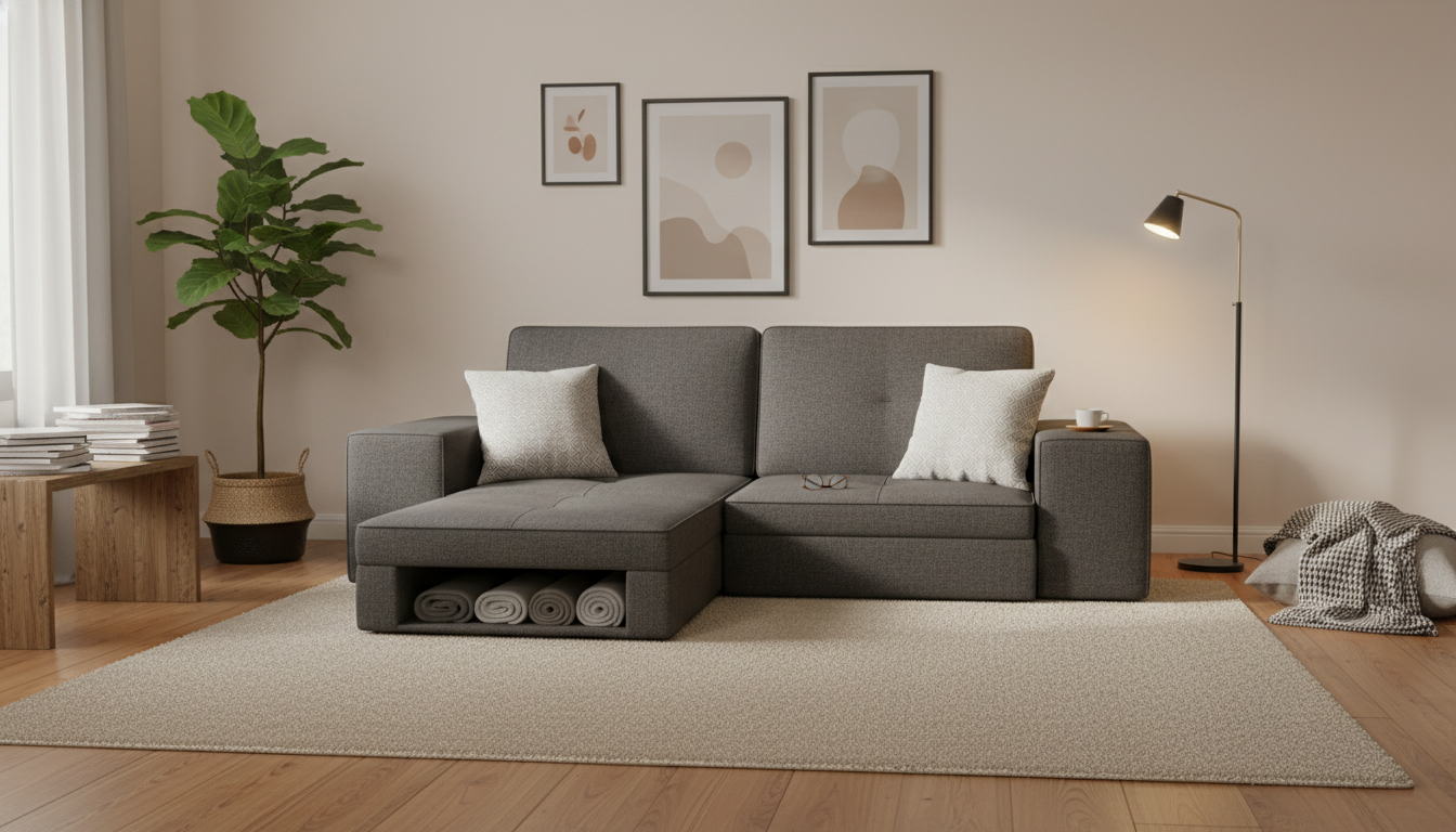 Luxury Convertible Floor Sofa Bed w/ Storage: Guest-Ready