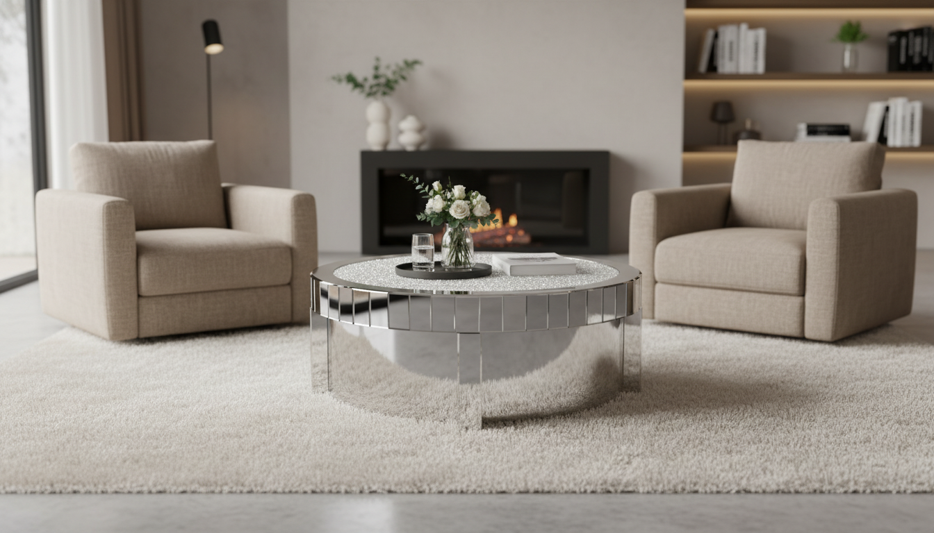 Mirrored Coffee Table with Crystal Inlay: Boutique Glow
