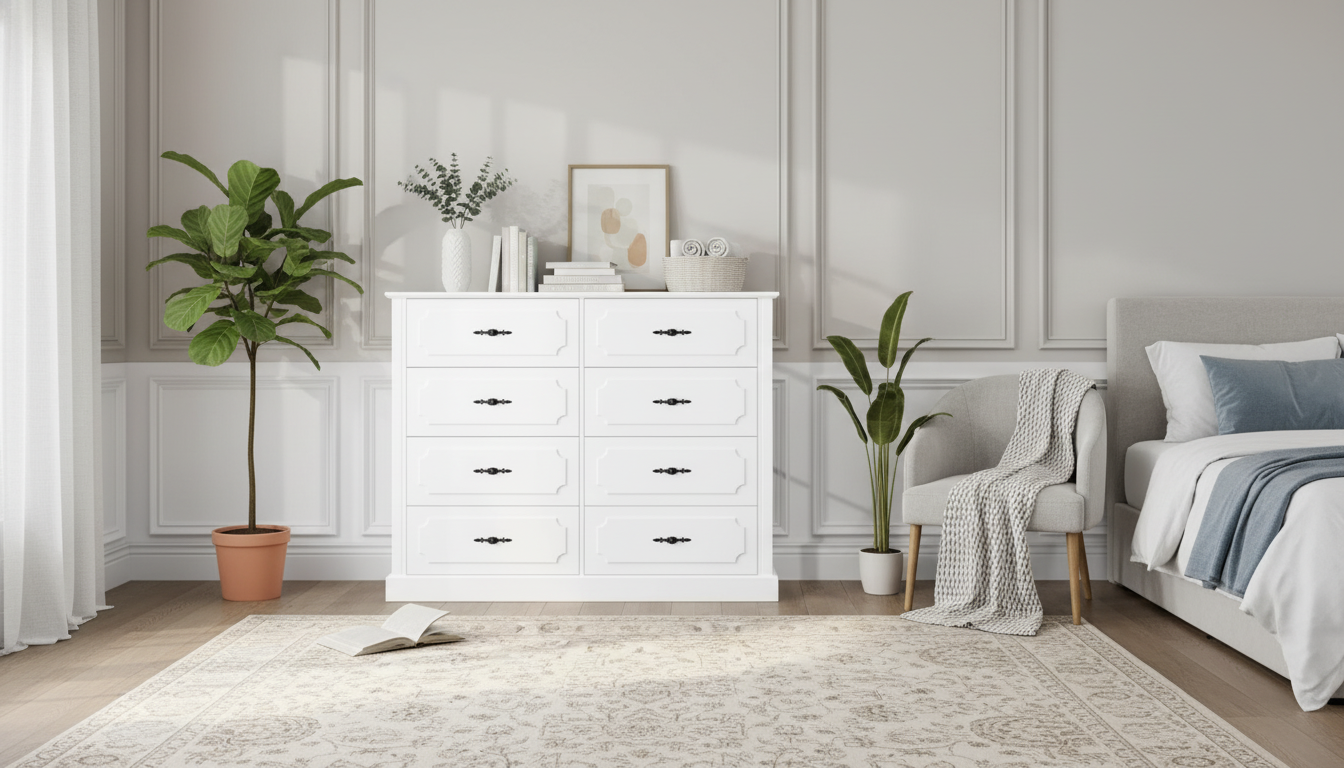 Modern White 8-Drawer Dresser for Clutter-Free Rooms